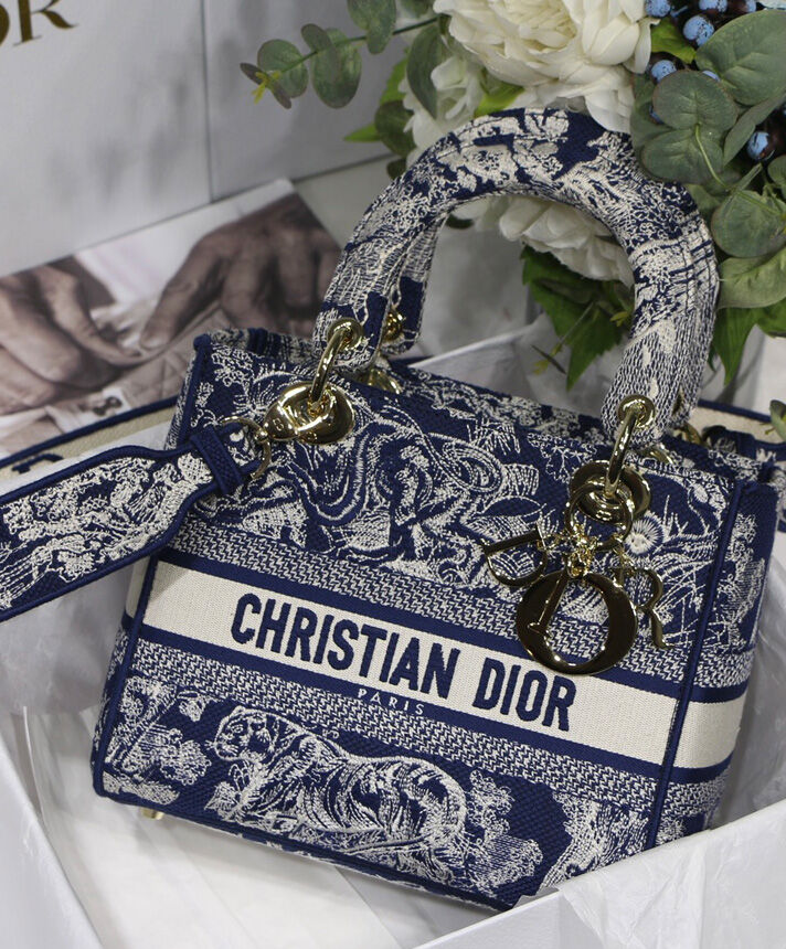 Christian Dior Medium Lady D Lite Canvas Bag Dark Blue